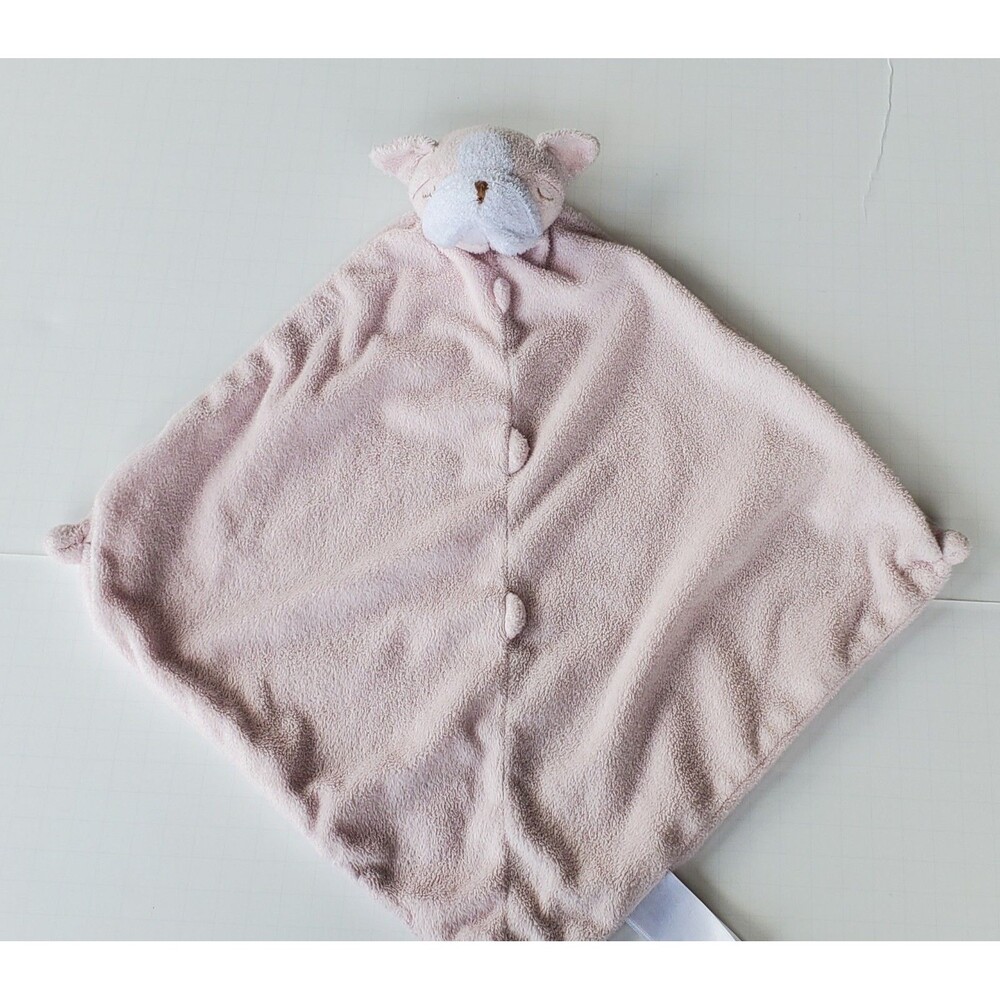 Angel Dear Bulldog Puppy Dog Pink Lovey Baby Security Blanket Plush Knot Corners